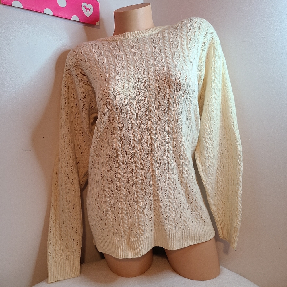 Vintage Dividends Lambswool Angora Knit Cream Pullover Sweater Size Lg